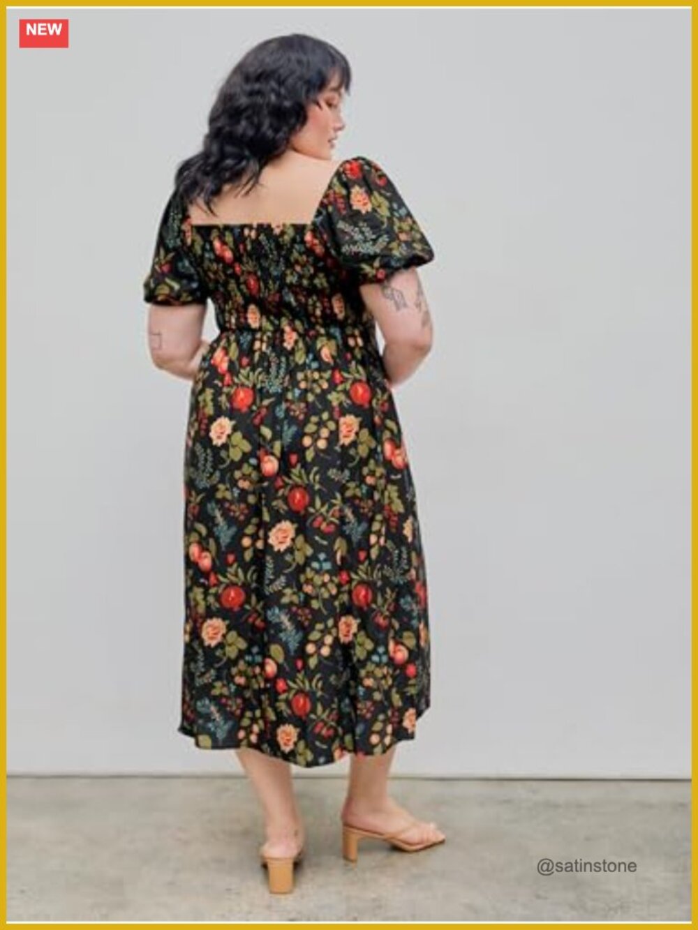 Plus Size Floral Fruit Puff Sleeve Midi Dress - Picture 5 of 7